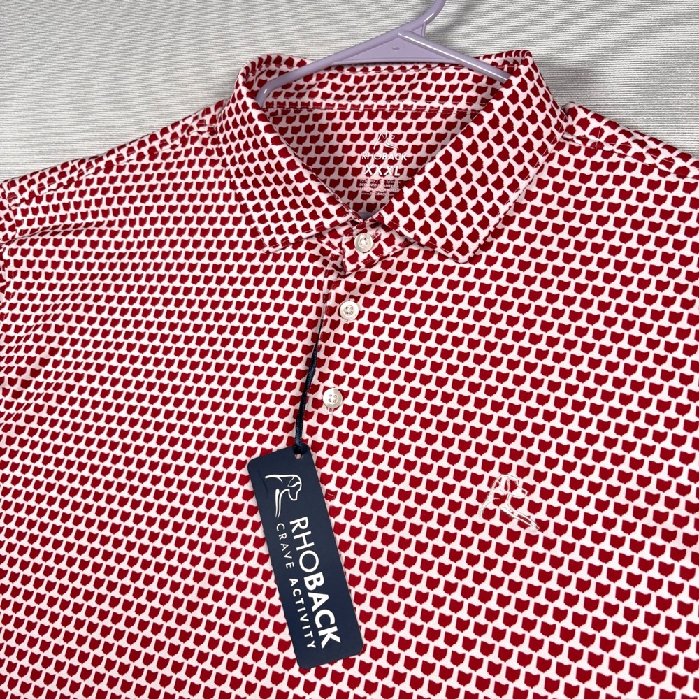 Rhoback The Ohio Performance Polo Shirt Mens XXXL White Red Poly Stretch NEW